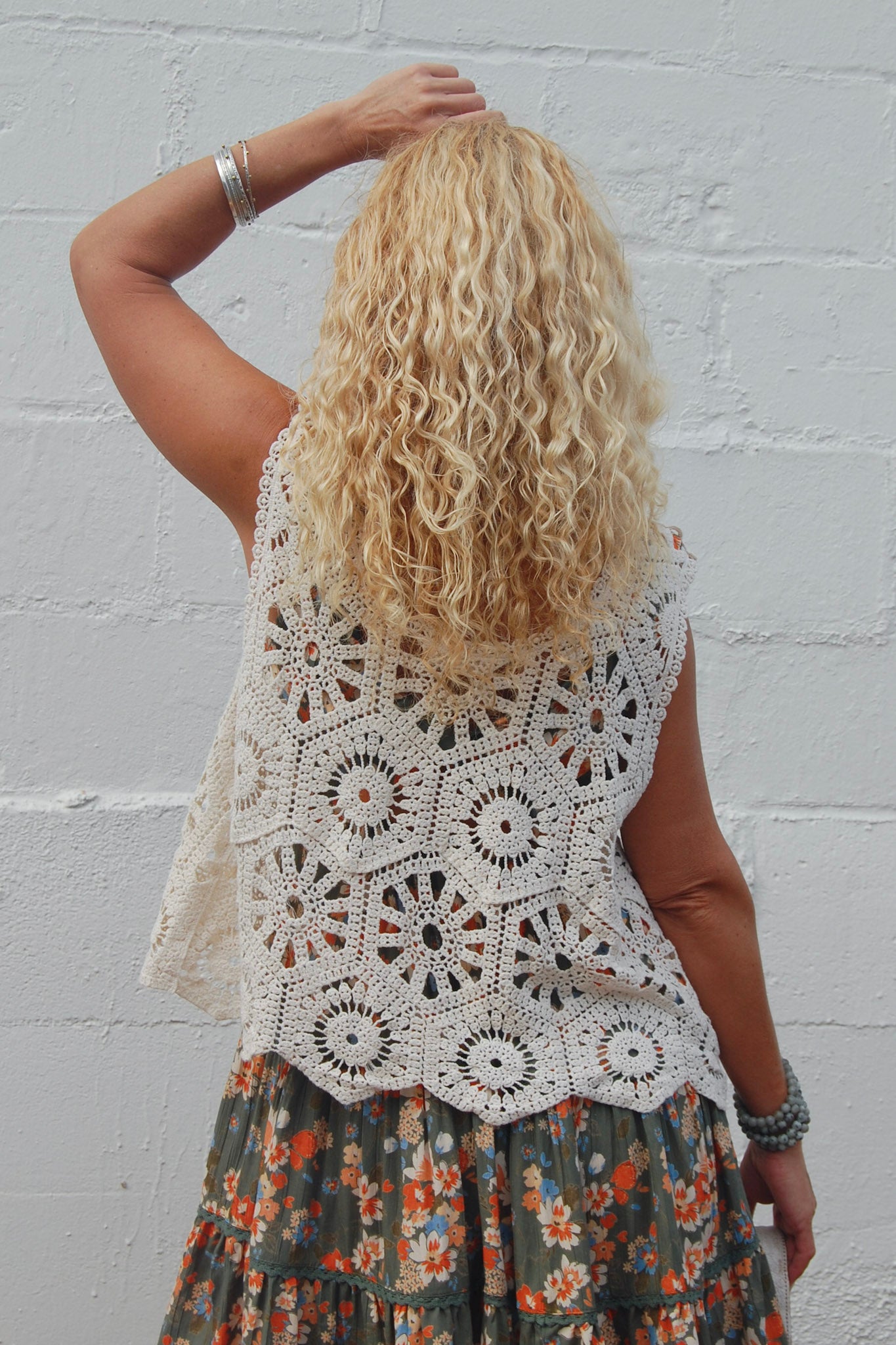 The Gaia Geo Crochet Tank in Beige