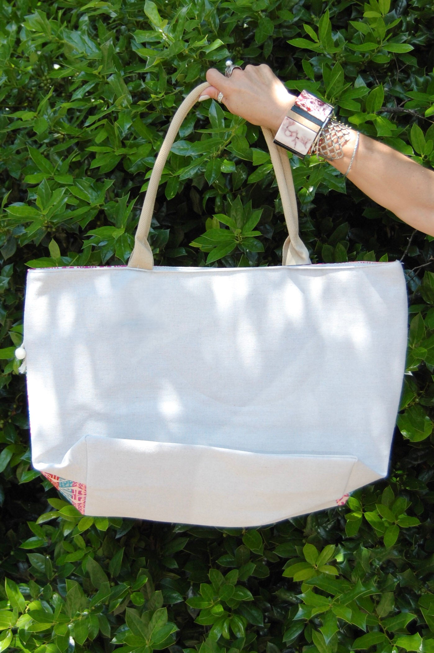 Floral Pom Pom Tote Bag in Multi