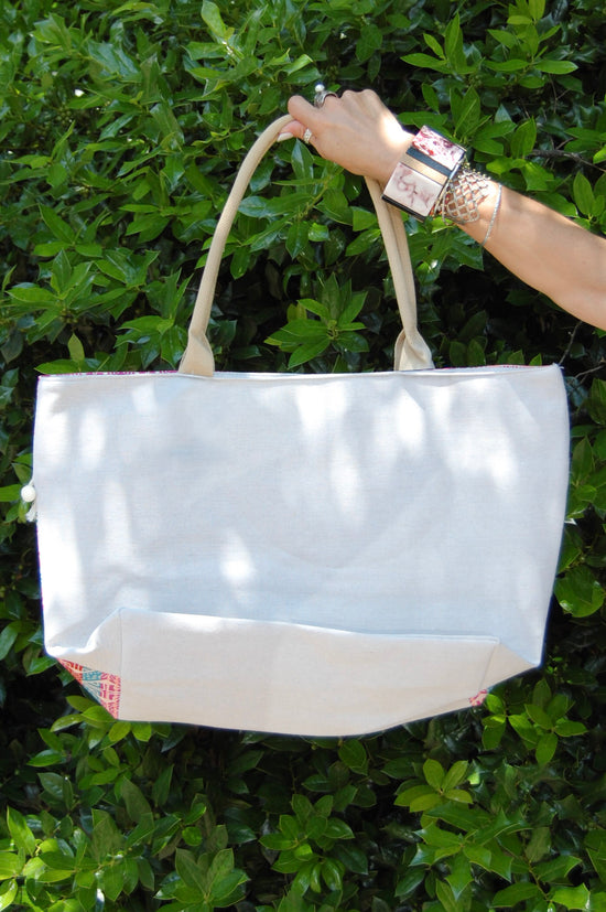 Floral Pom Pom Tote Bag in Multi