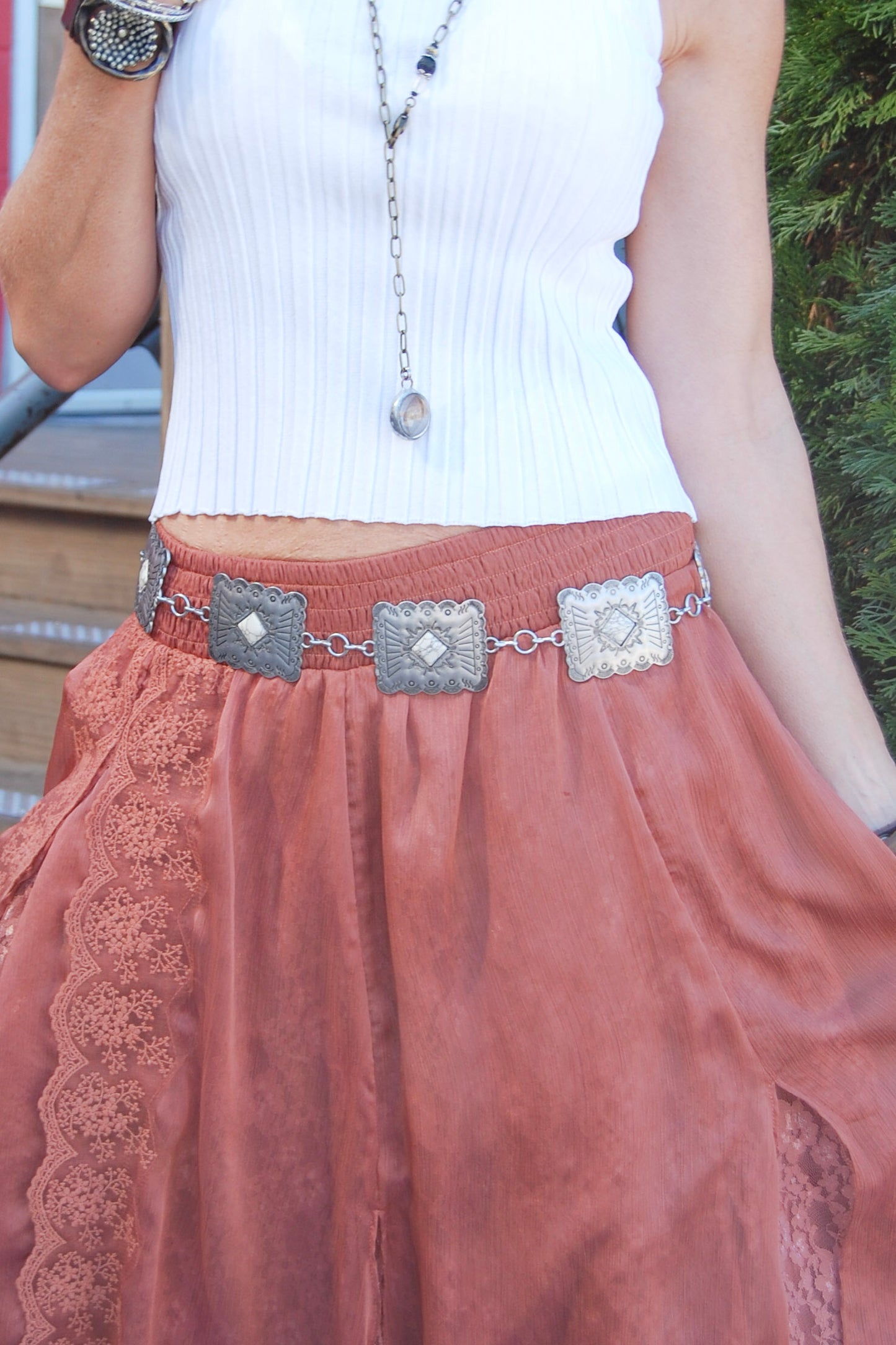 Rectangle Concho Belt in Silver