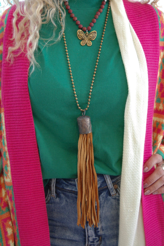 Spring Gypsy Tassel Necklace in Burnt Orange