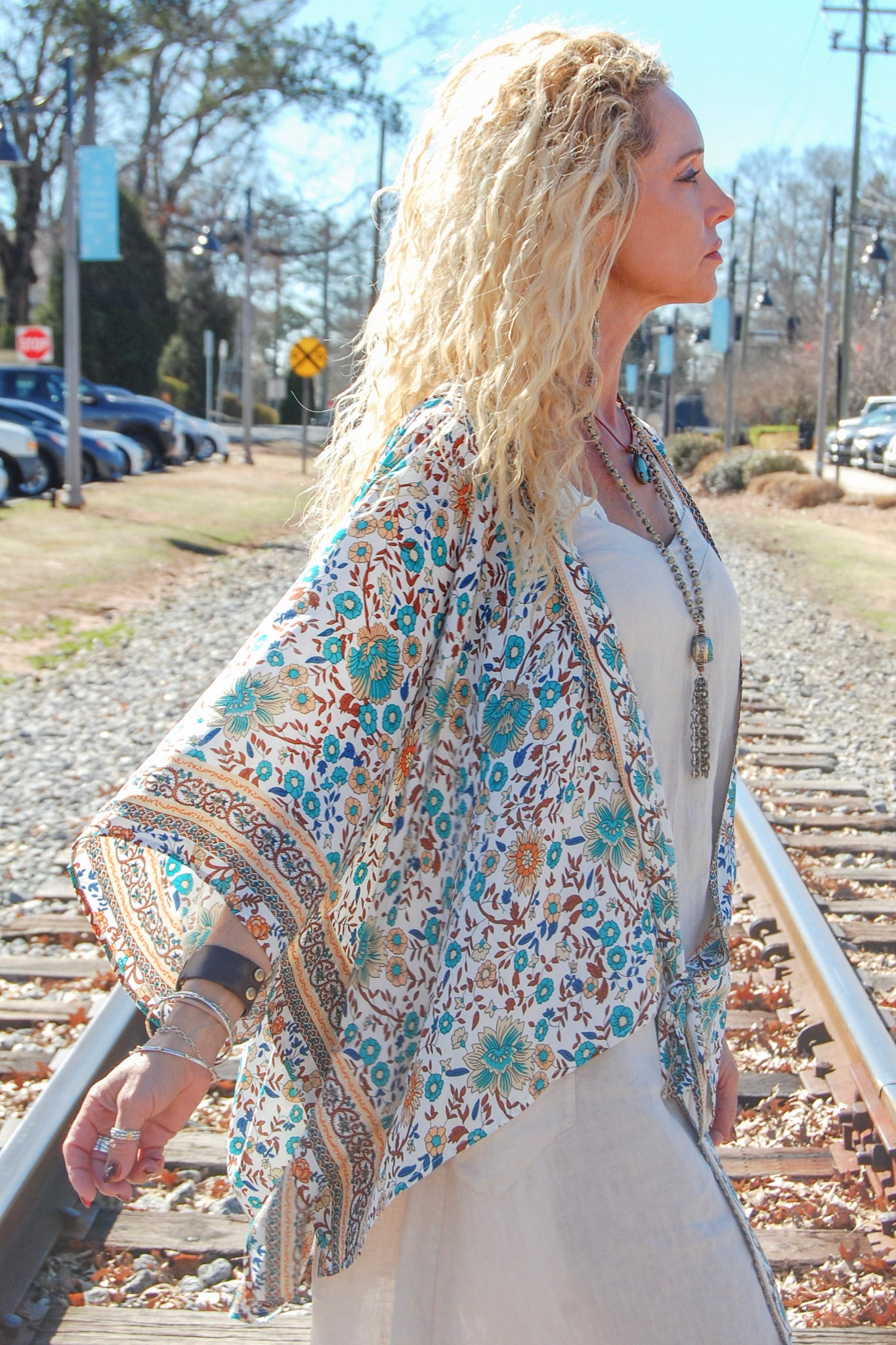 Vibrant Floral Kimono in Ivory