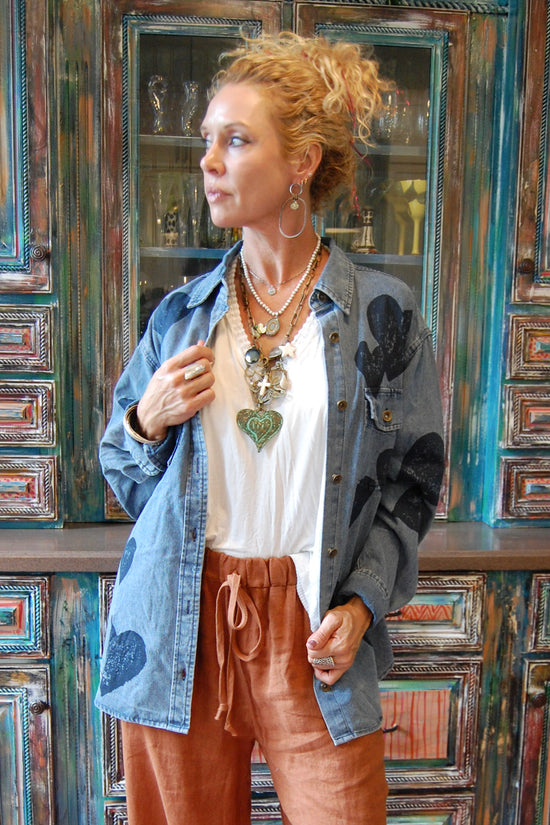 The Vicki Heart Button Up Jacket in Denim