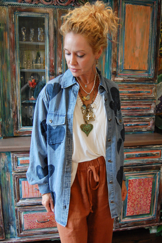 The Vicki Heart Button Up Jacket in Denim