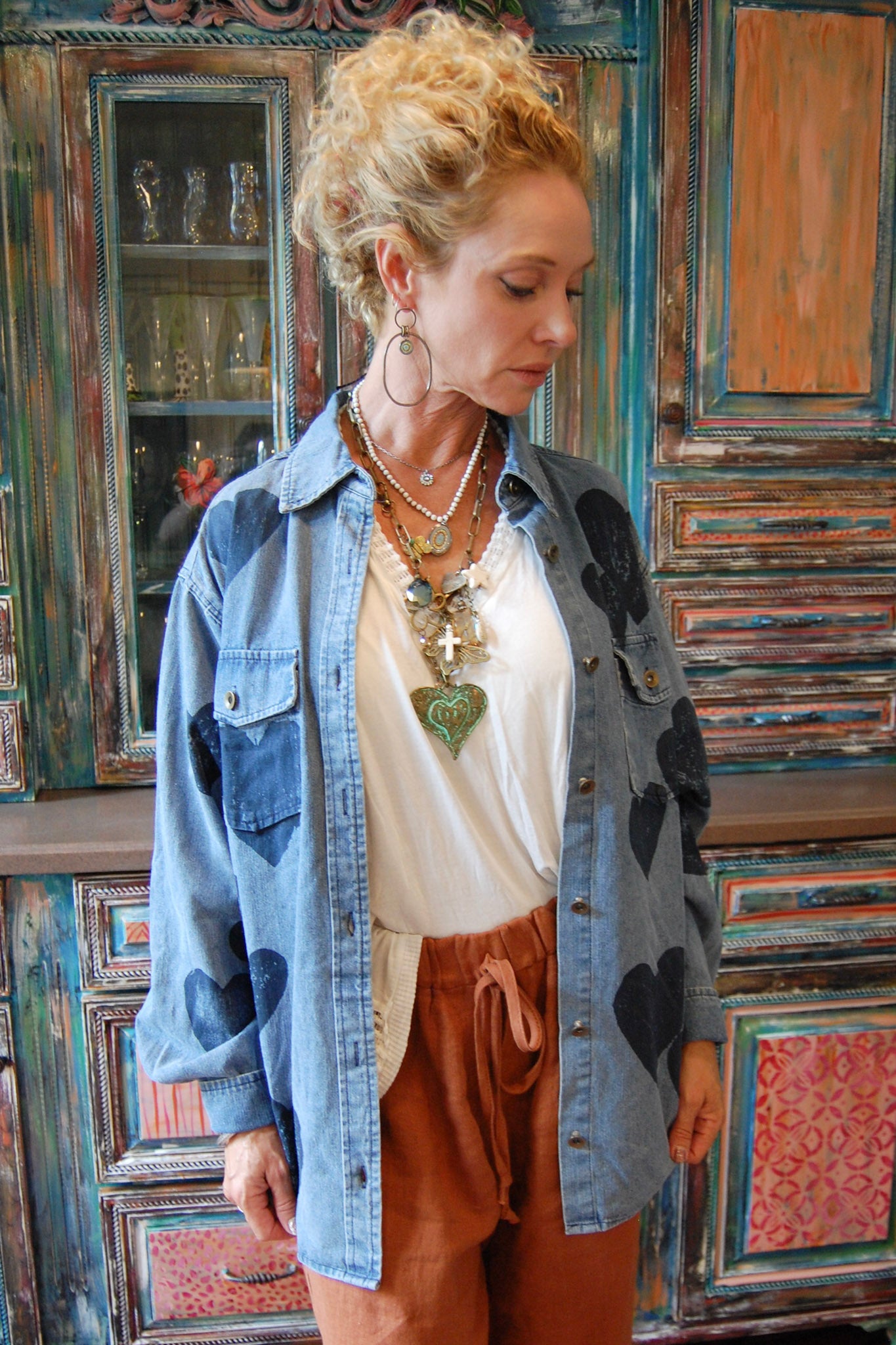 The Vicki Heart Button Up Jacket in Denim