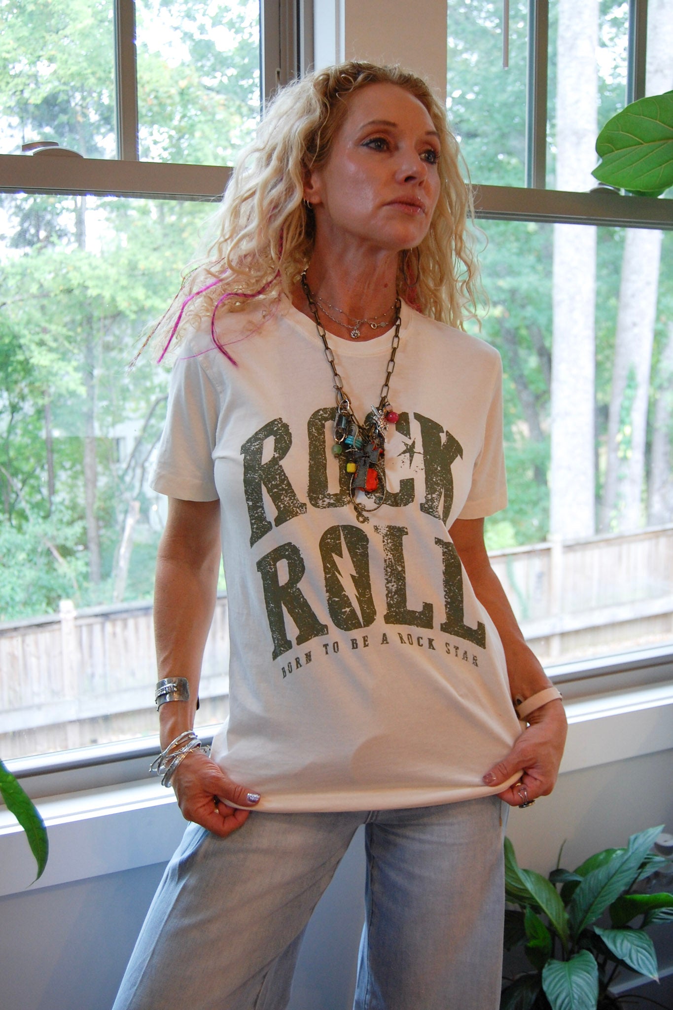 Rock & Roll Graphic Tee in Vintage White