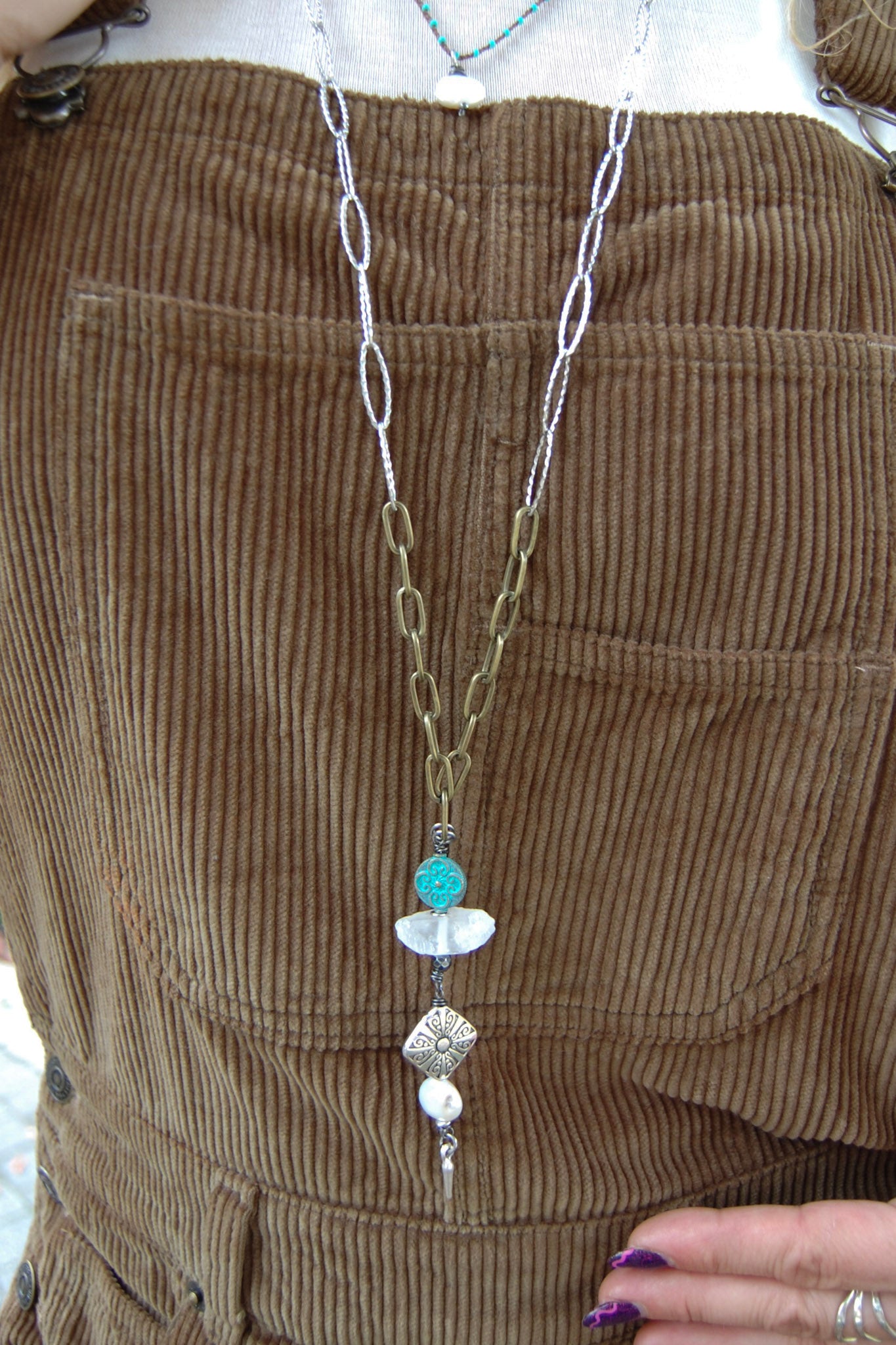 Spirit Lala Vintage Coin: Quartz Spike Drop Necklace