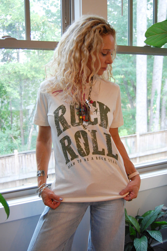 Rock & Roll Graphic Tee in Vintage White