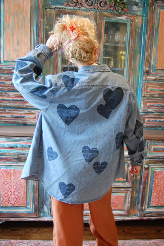 The Vicki Heart Button Up Jacket in Denim