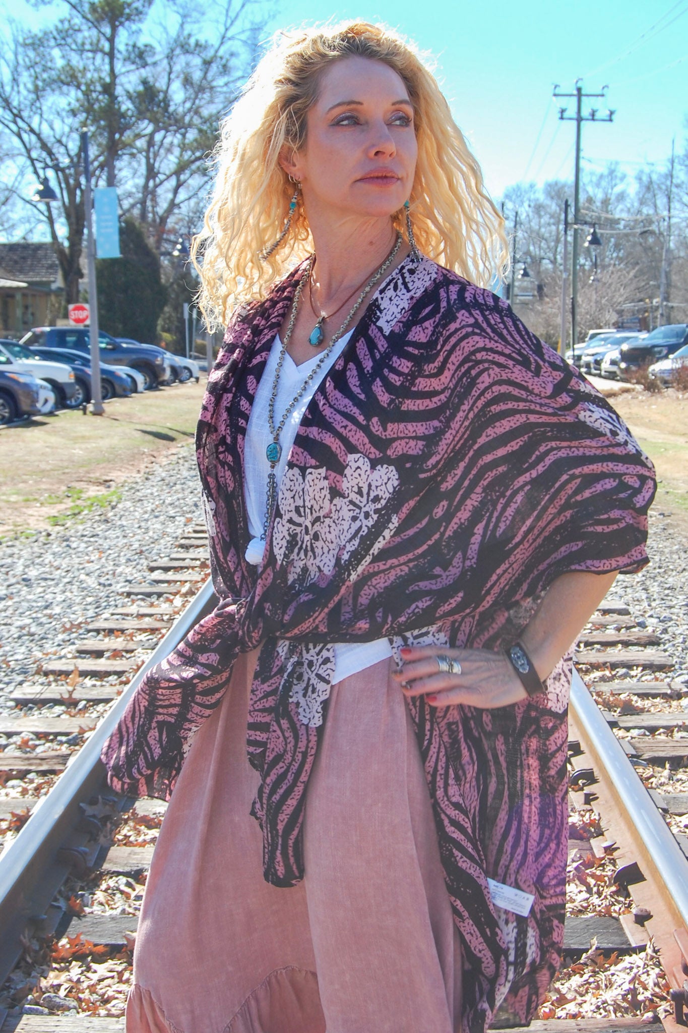 Monotone Floral Kimono Zebra