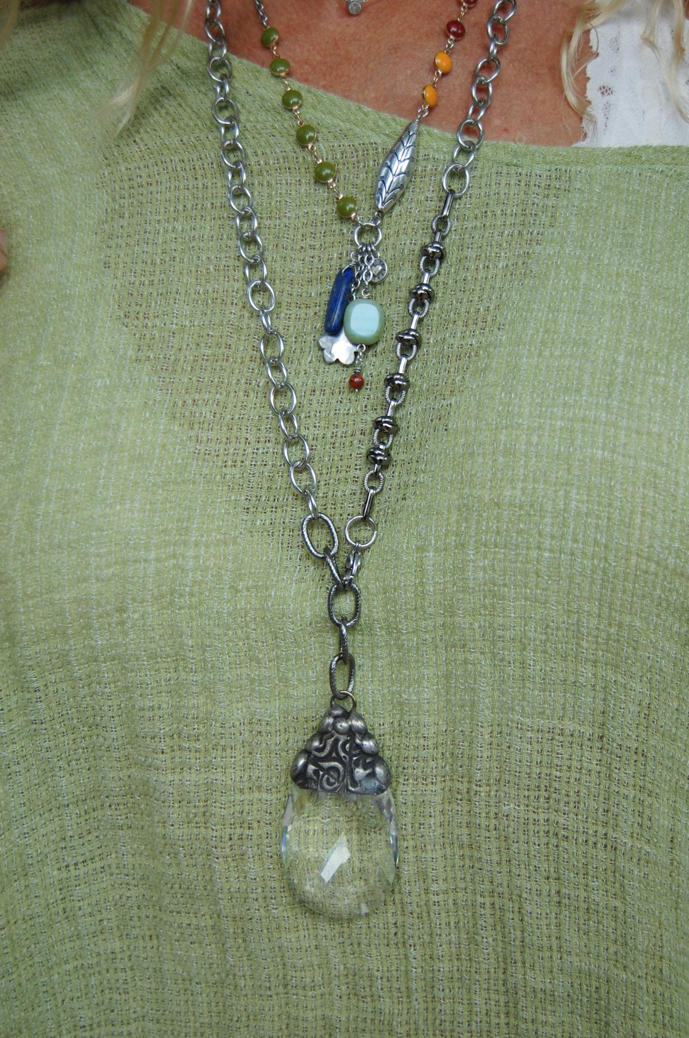 Spirit Lala Vintage Coin: Clear Quartz Statement Drop Necklace