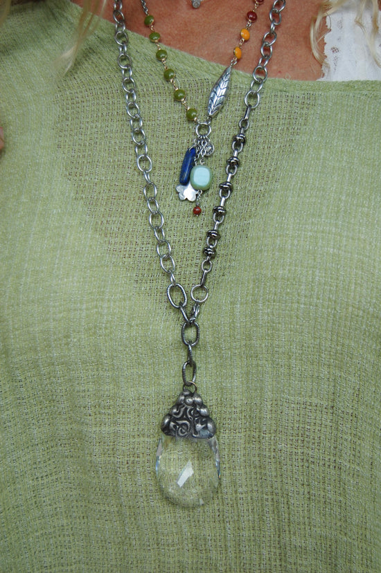 Spirit Lala Vintage Coin: Clear Quartz Statement Drop Necklace