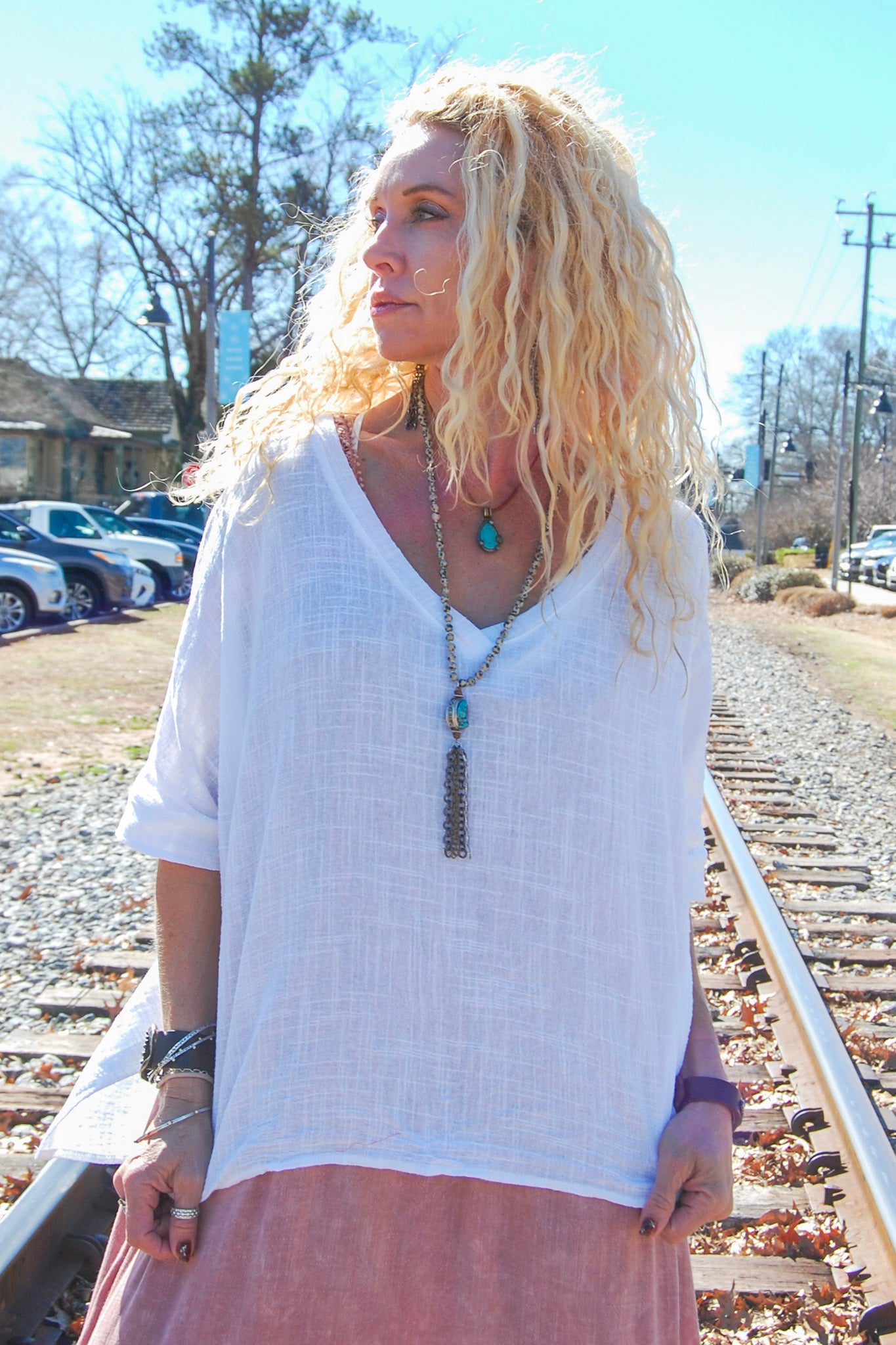 Lorie Oversized V-Neck Top in Off White