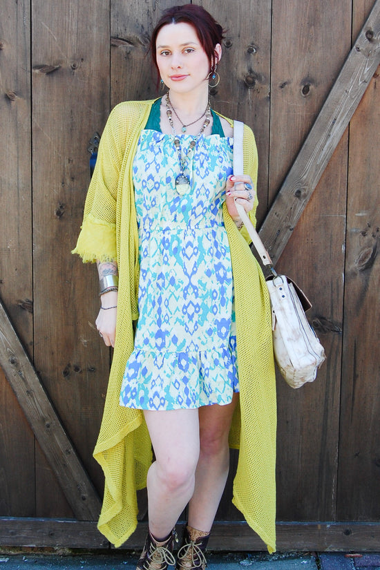 Load image into Gallery viewer, Vibrant Summer Mini Dress in Blue Mulit
