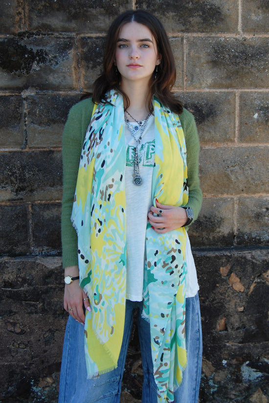 Annie Abstract Floral Print Scarf in Yellow