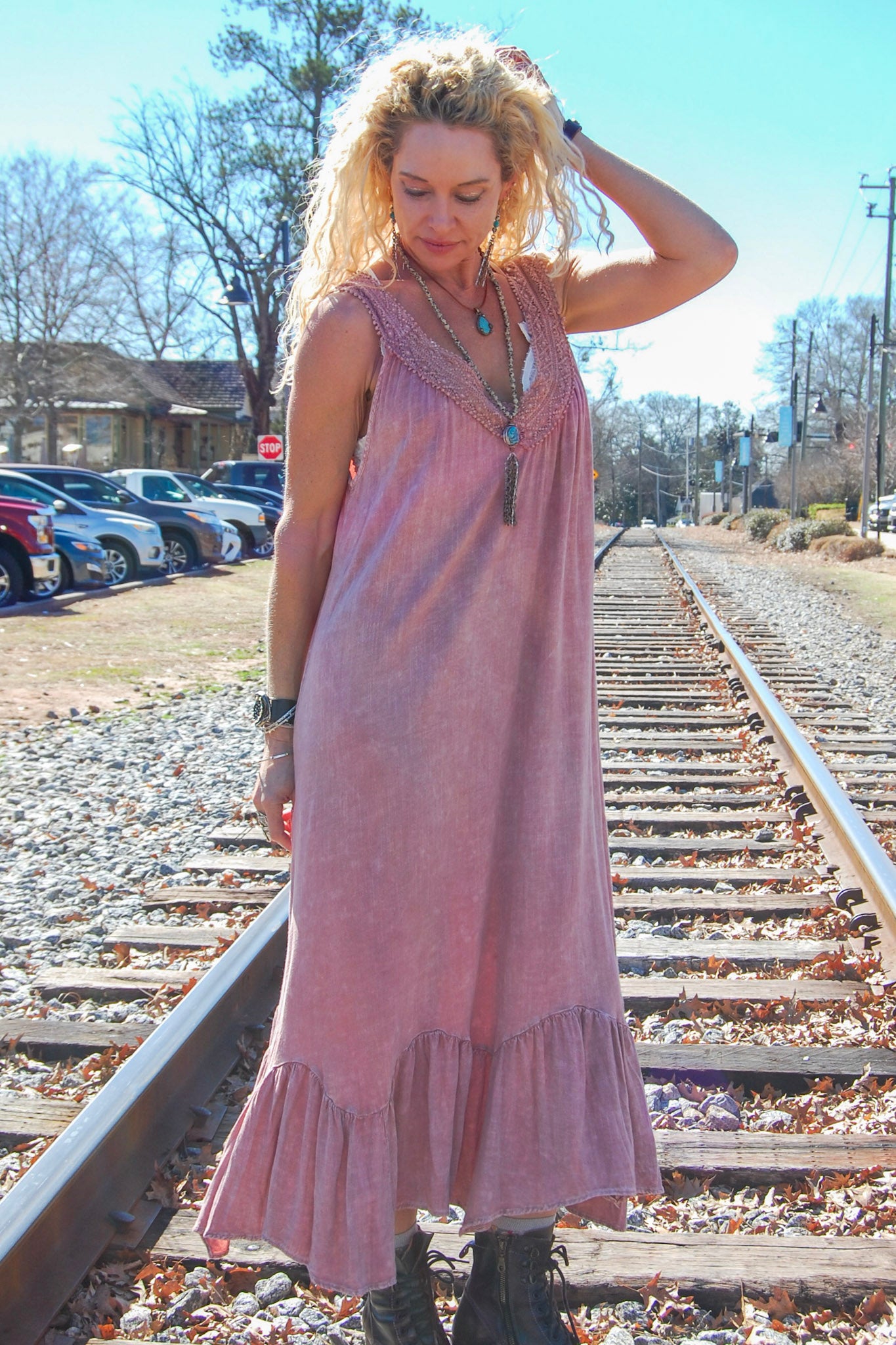 Floral V-Neck Cami Dress in Sugar Rose