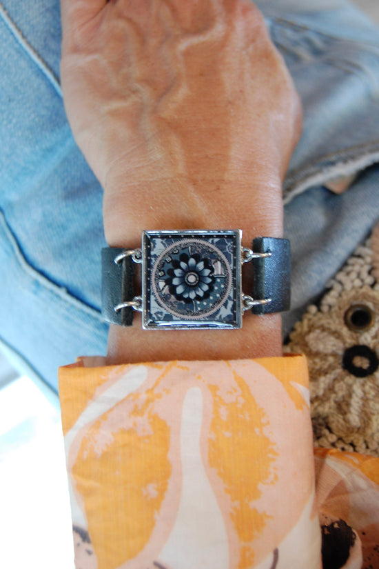 Spirit Lala: Grey Flower Art Cuff Bracelet