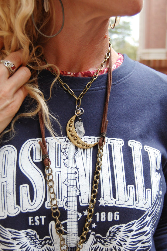 Spirit Lala Vintage Coin: The Crescent & Quartz Drop Chain Necklace