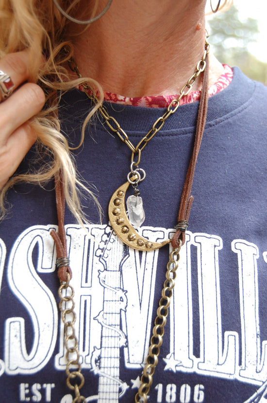 Spirit Lala Vintage Coin: The Crescent & Quartz Drop Chain Necklace