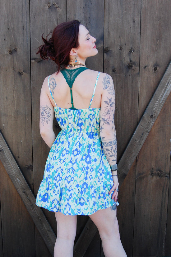 Load image into Gallery viewer, Vibrant Summer Mini Dress in Blue Mulit
