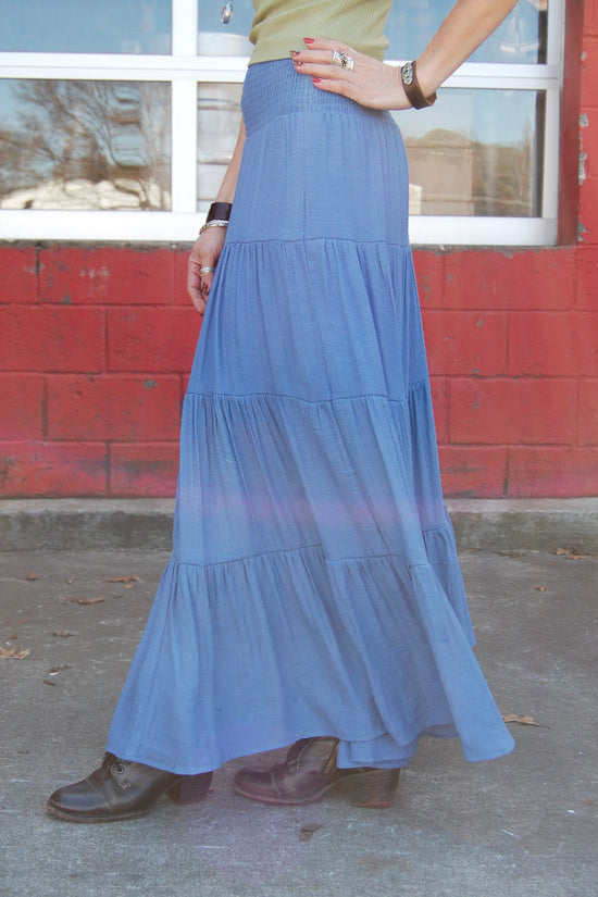 Load image into Gallery viewer, Sophie Smocked Maxi Skirt in Dark Blue
