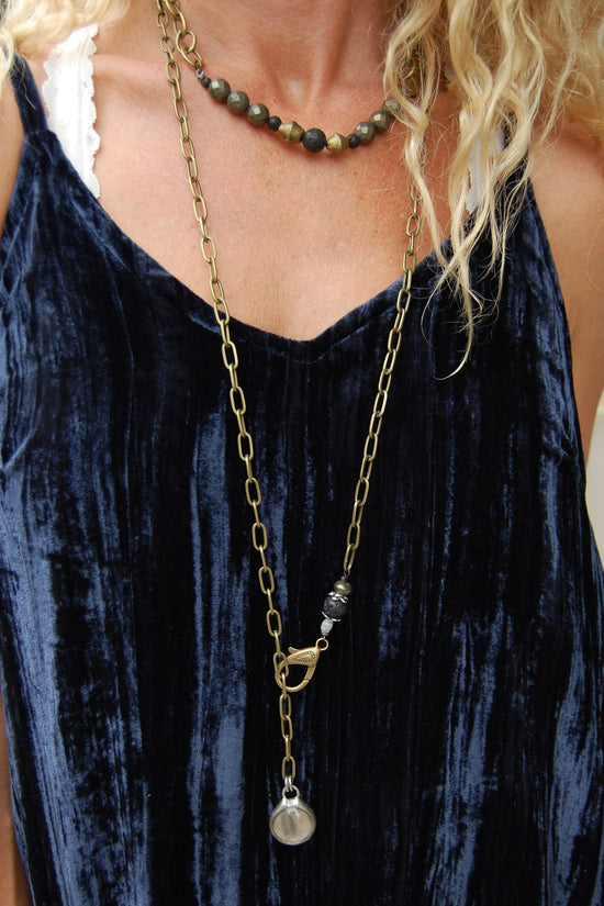 Spirit Lala Vintage Coin: Coin Lariat Brass Chain Drop Necklace