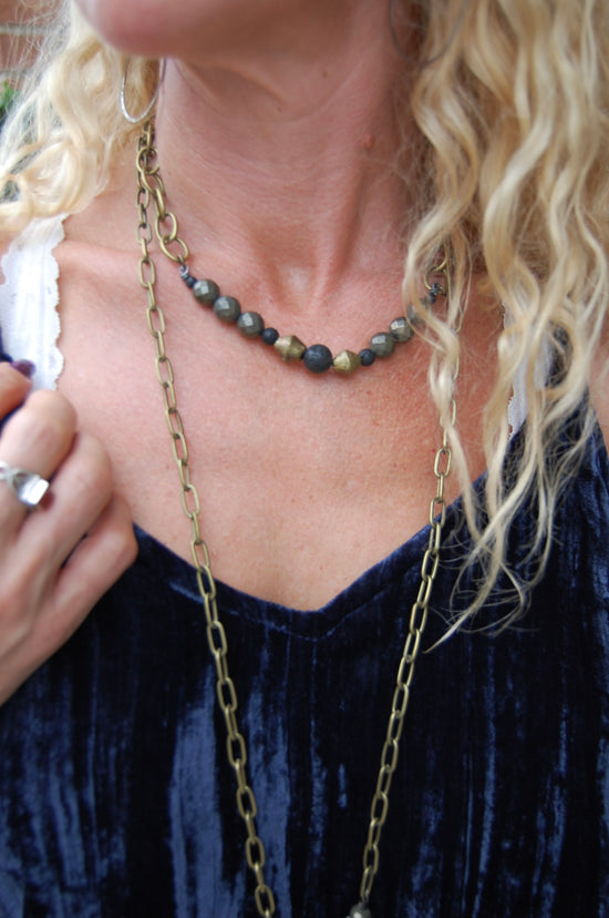 Spirit Lala Vintage Coin: Pyrite Brass Beaded Choker