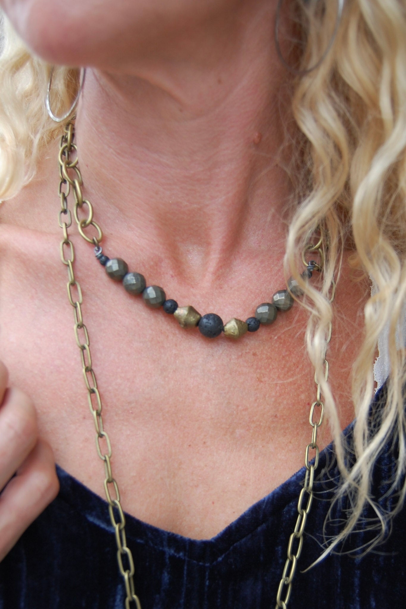 Spirit Lala Vintage Coin: Pyrite Brass Beaded Choker