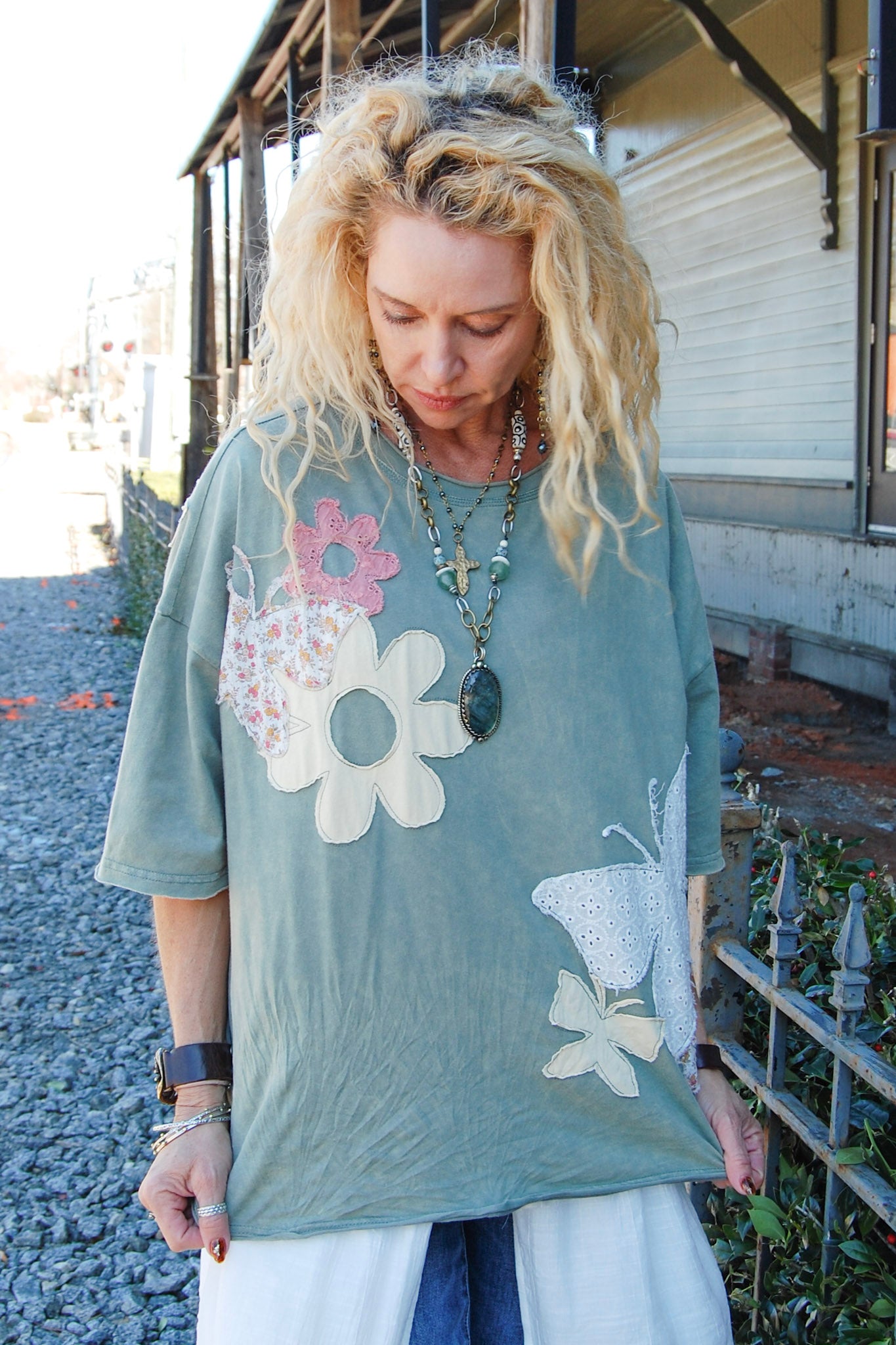 Butterfly Patchwork Top in Green
