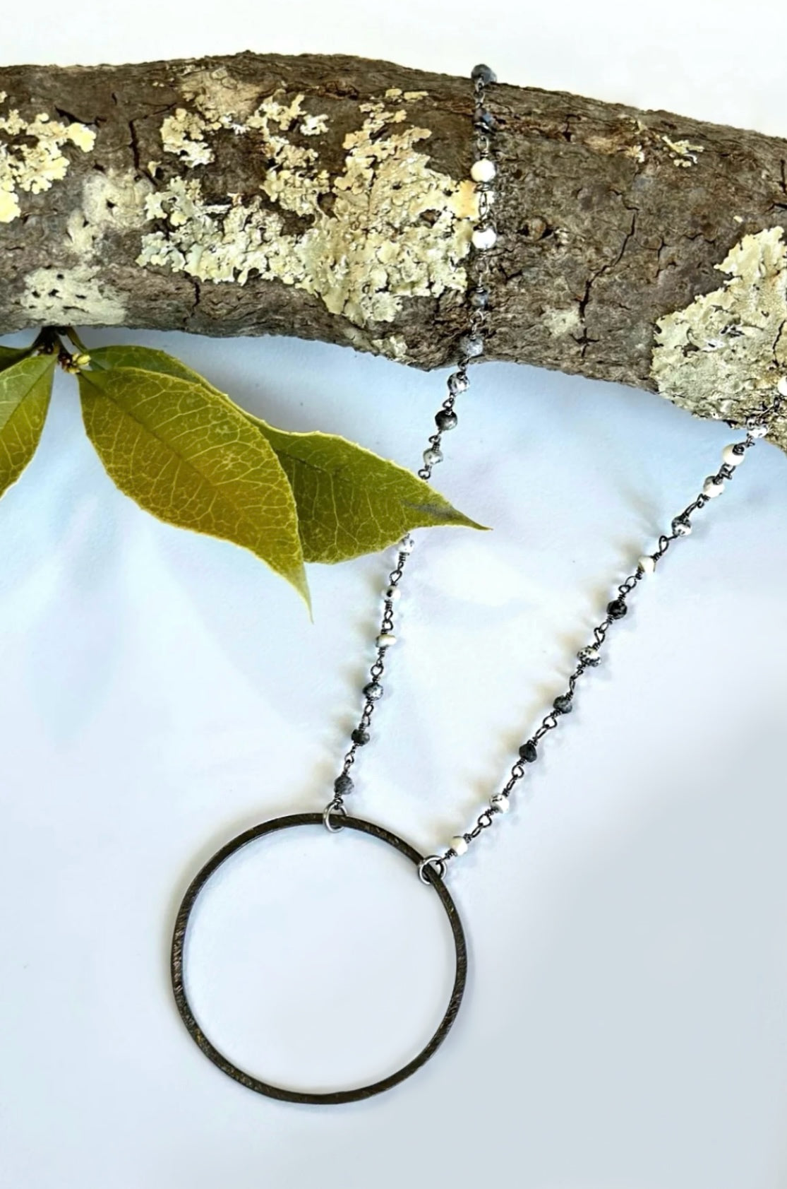 Spirit Lala Serenity: Open Circle Gemstone Necklace in Grey Multi