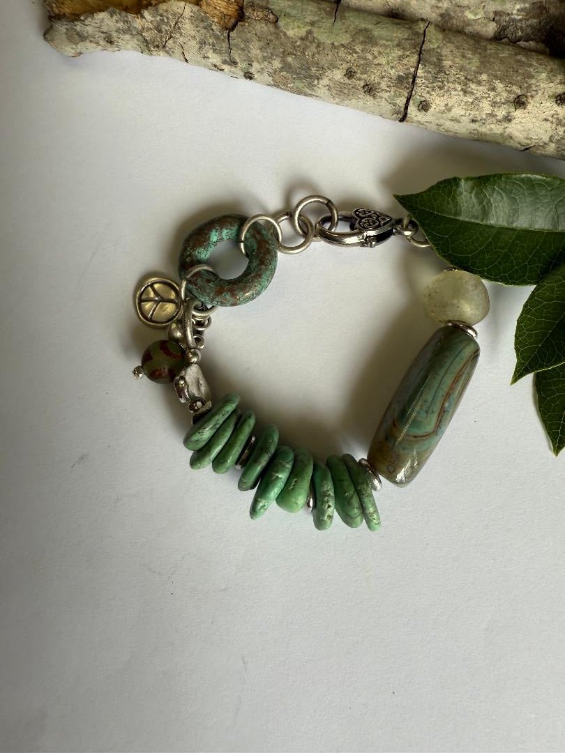 One of a Kind: Green Recycled Bead Bracelet