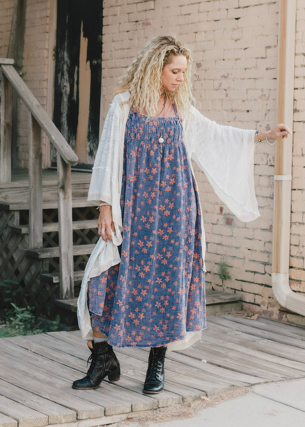 Load image into Gallery viewer, The Janice Midi Dress in Navy - SpiritedBoutiques Boho Hippie Boutique Style Dress, Oli &amp;amp; Hali
