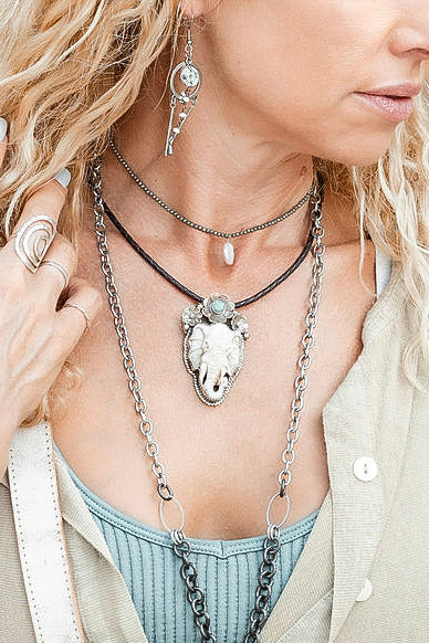 Ivory Elephant Braided Necklace - SpiritedBoutiques Boho Hippie Boutique Style Necklace, Spirit La La vintage coin