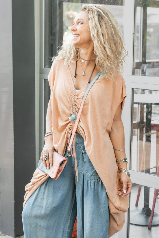 Karrah Long Top in Peach - SpiritedBoutiques Boho Hippie Boutique Style Top, Oli & Hali