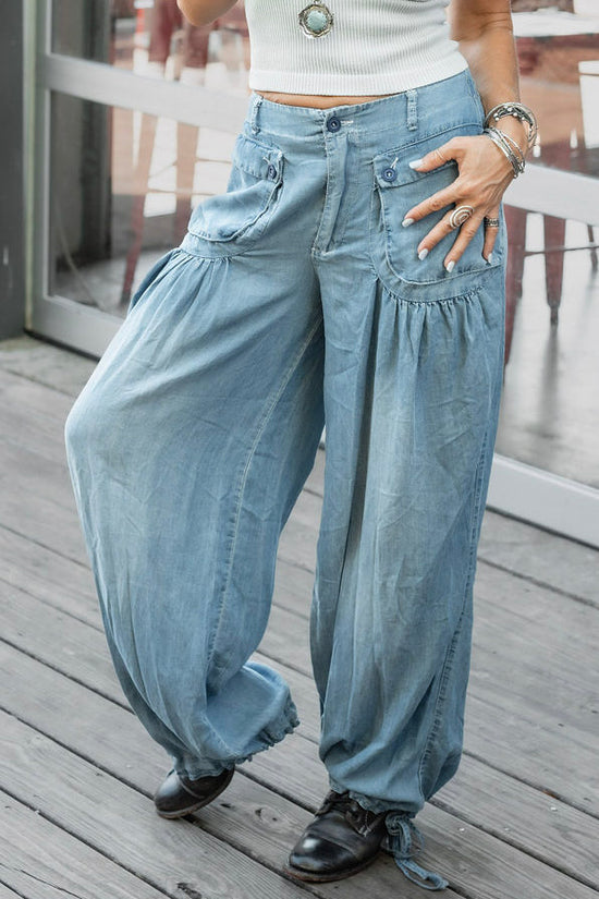 Amanda Pocket Pants in Blue - SpiritedBoutiques Boho Hippie Boutique Style Pants, Oli & Hali