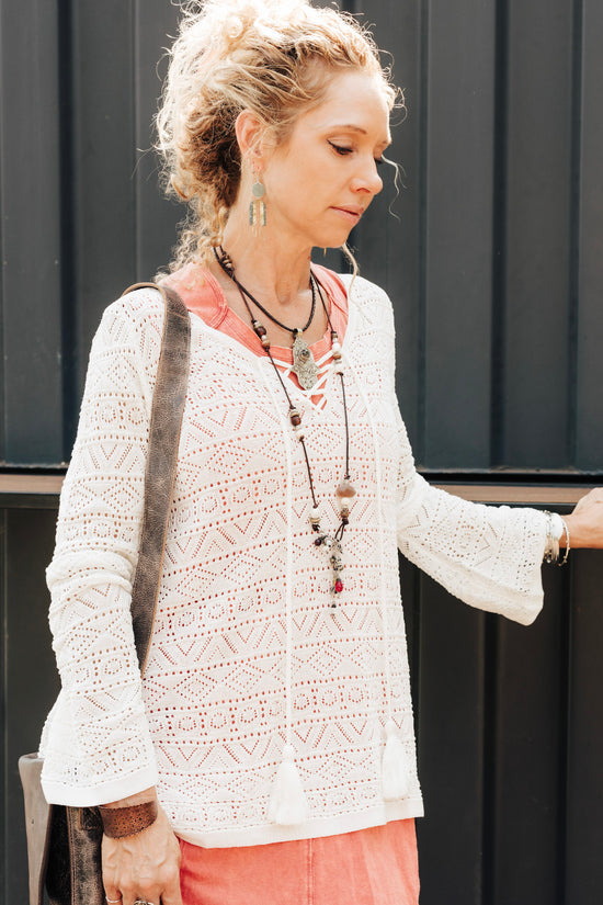 Jenny Knit Pullover in White - SpiritedBoutiques Boho Hippie Boutique Style Top, Sadie & Sage