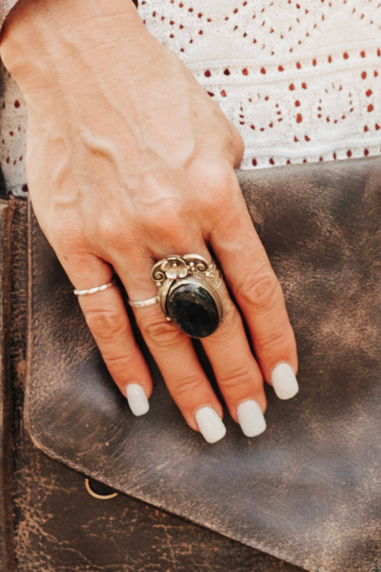 The Olivia Onyx Ring - SpiritedBoutiques Boho Hippie Boutique Style Ring, Dorjee Design Inc.