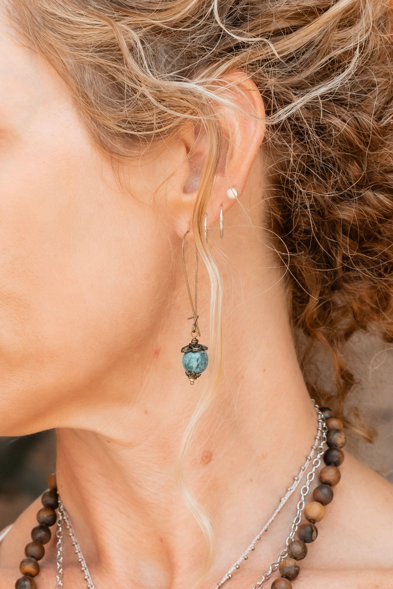 Simple Beaded Gemstone Earrings in Blue Labradorite - SpiritedBoutiques Boho Hippie Boutique Style Earrings, Spirit Lala Zen