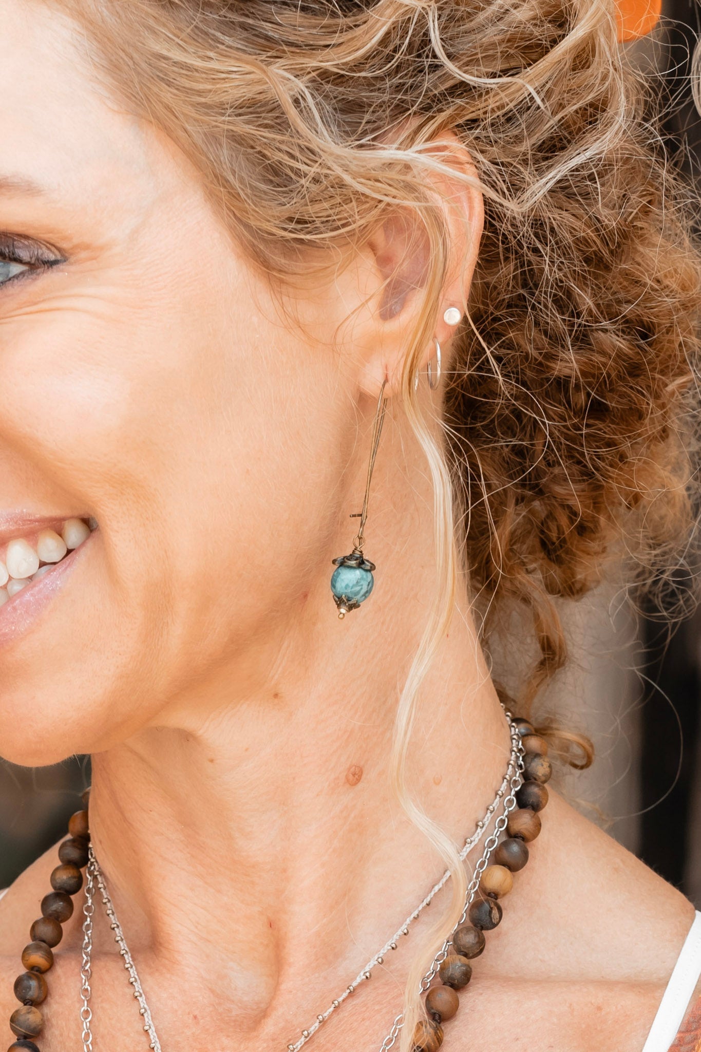 Simple Beaded Gemstone Earrings in Blue Labradorite - SpiritedBoutiques Boho Hippie Boutique Style Earrings, Spirit Lala Zen