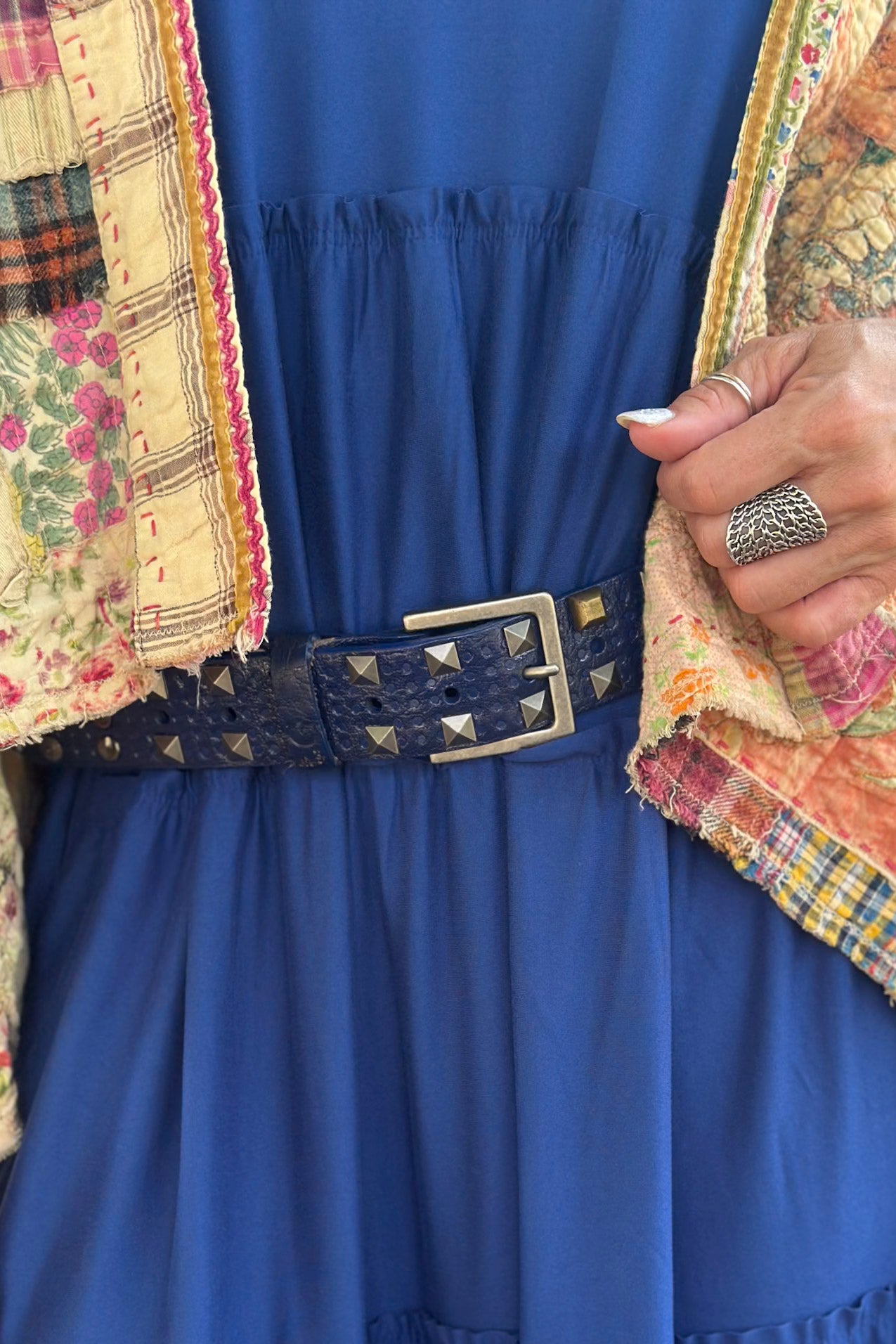 Studded Leather Belt in Blue