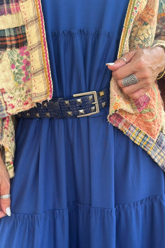 Studded Leather Belt in Blue