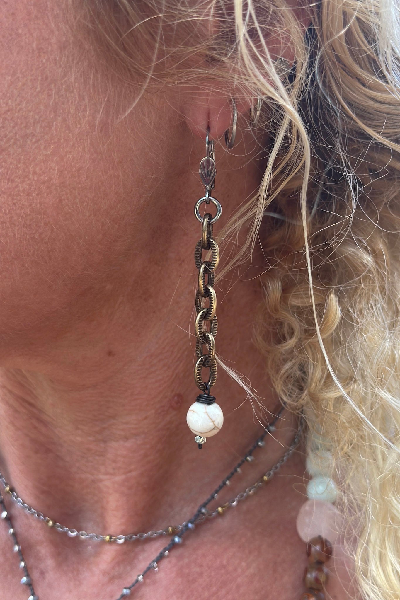 Spirit Lala Vintage Coin: Howlite & Brass Drop Earrings