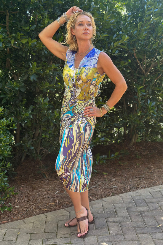Wendy Printed Wrap Dress in Citron