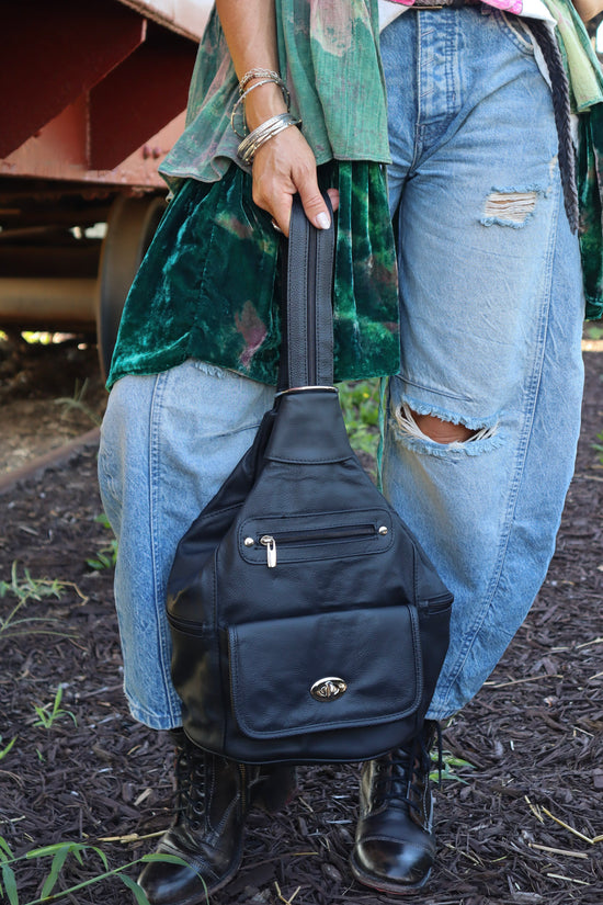 Bailey Cowhide Backpack in Black/Gold