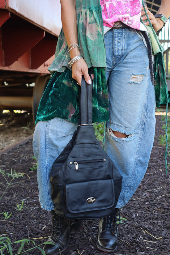 Bailey Cowhide Backpack in Black/Gold