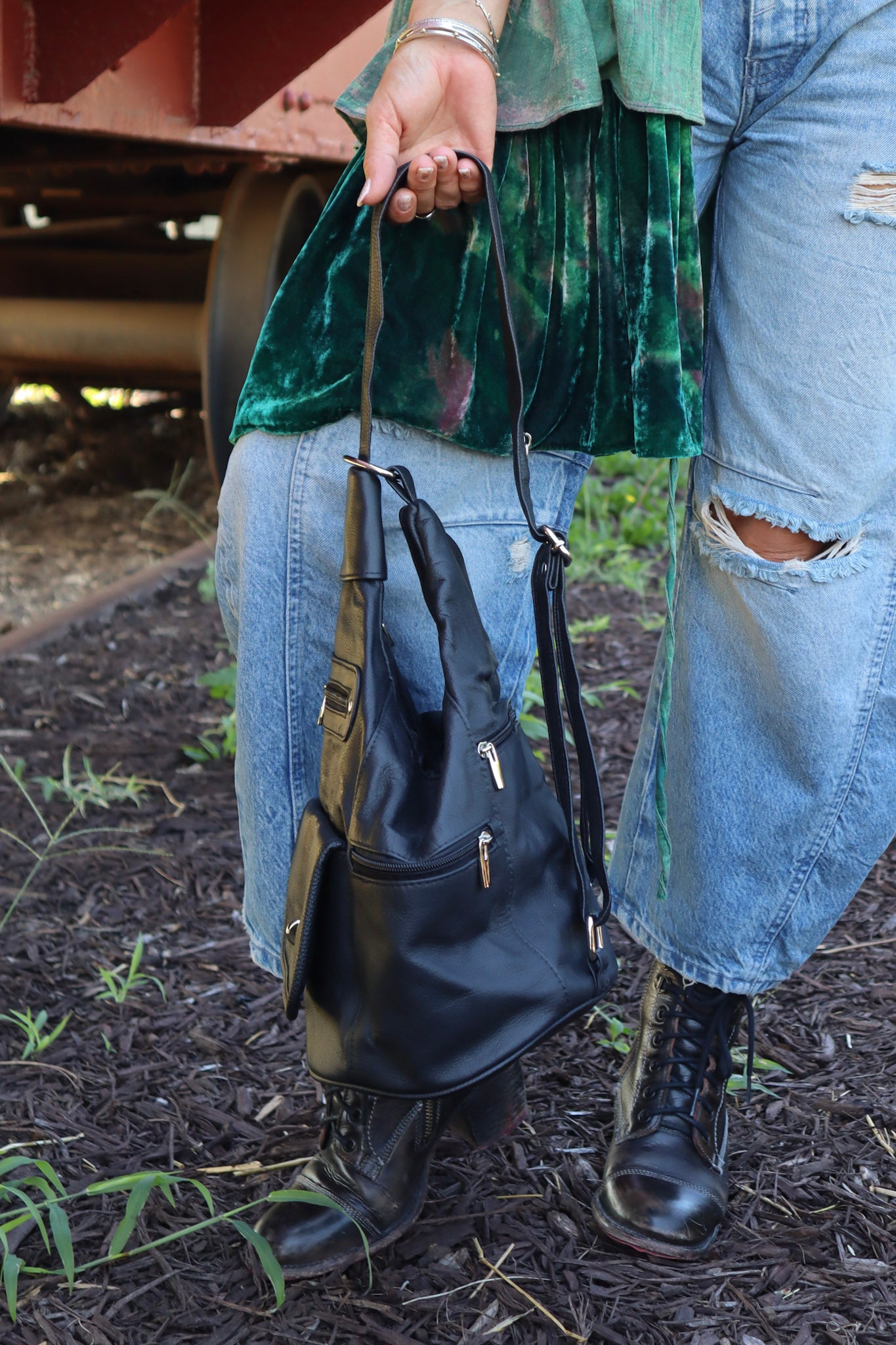 Bailey Cowhide Backpack in Black/Gold