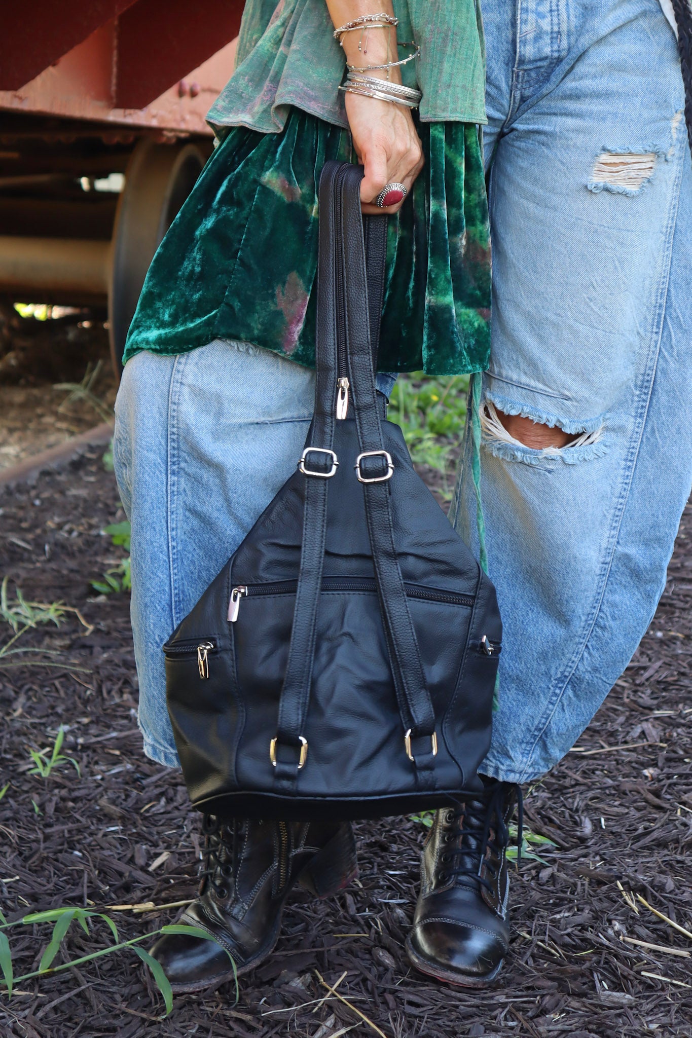 Bailey Cowhide Backpack in Black/Gold