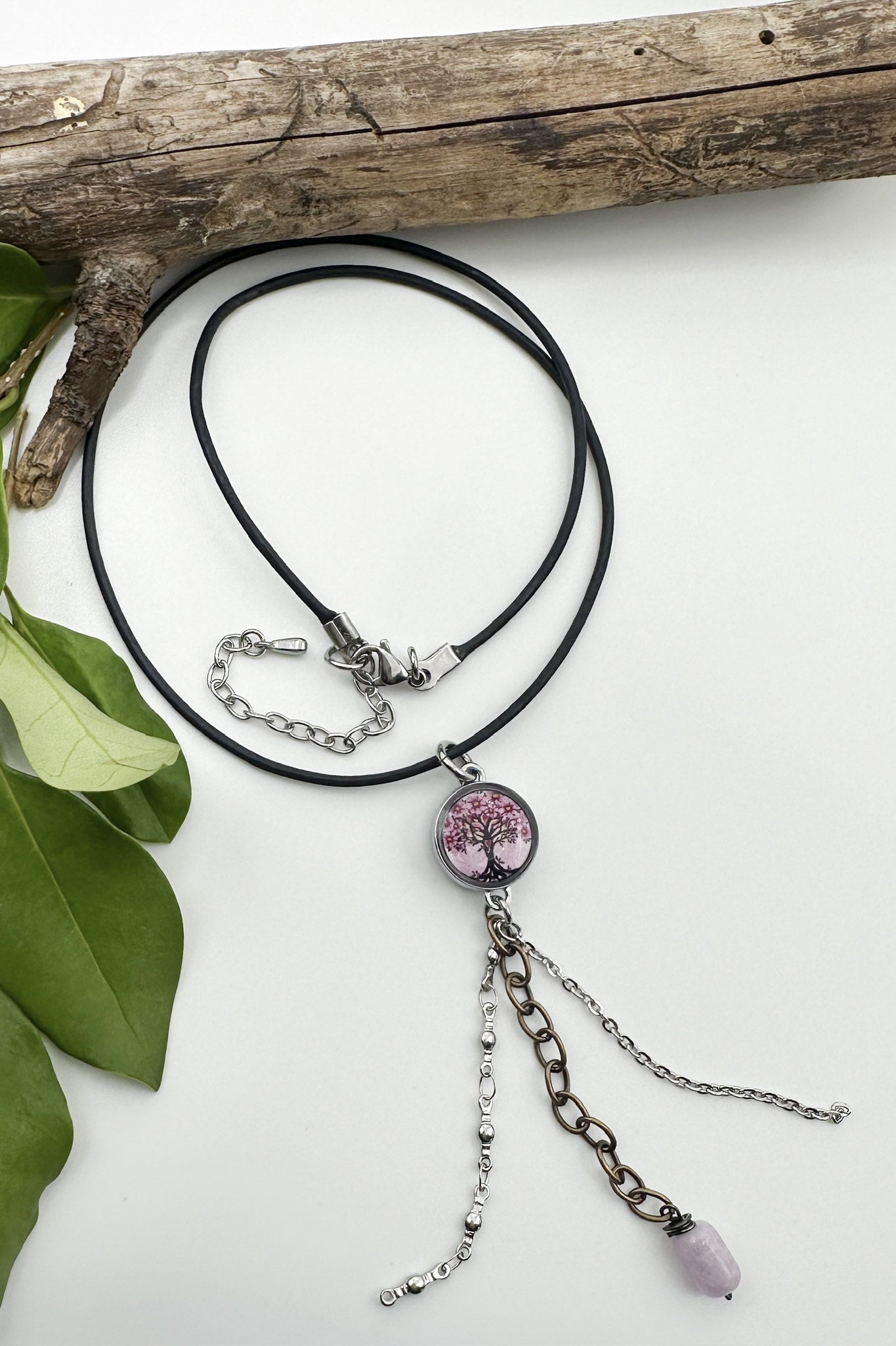 Spirit Lala: Pink Tree Chain Drop Pendant Necklace