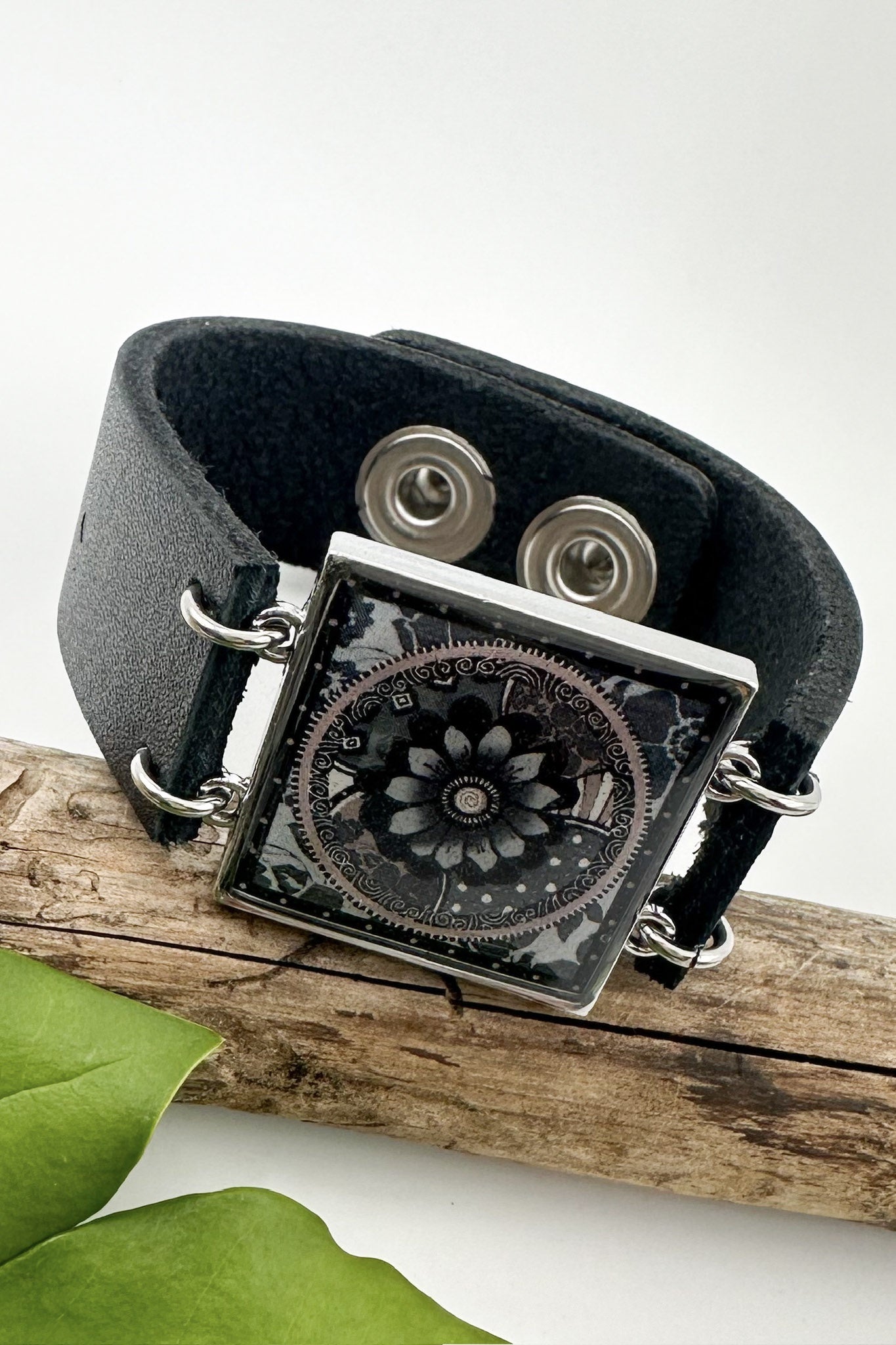 Spirit Lala: Grey Flower Art Cuff Bracelet