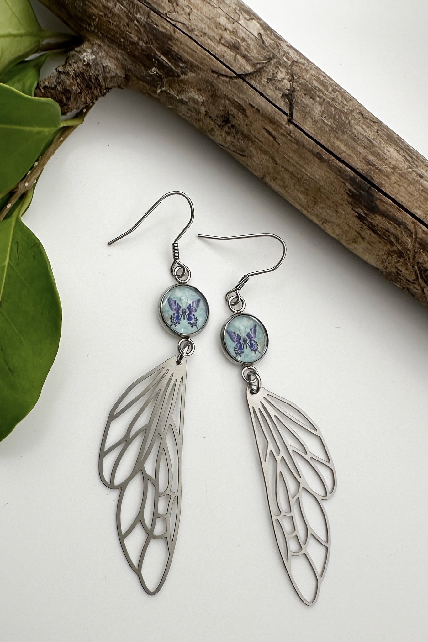 Spirit Lala: Butterfly Wing Silver Charm Drop Earrings